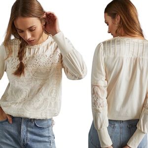 Anthropologie Tiny Creme Embroidered Blouse Size Small  -  Current in store